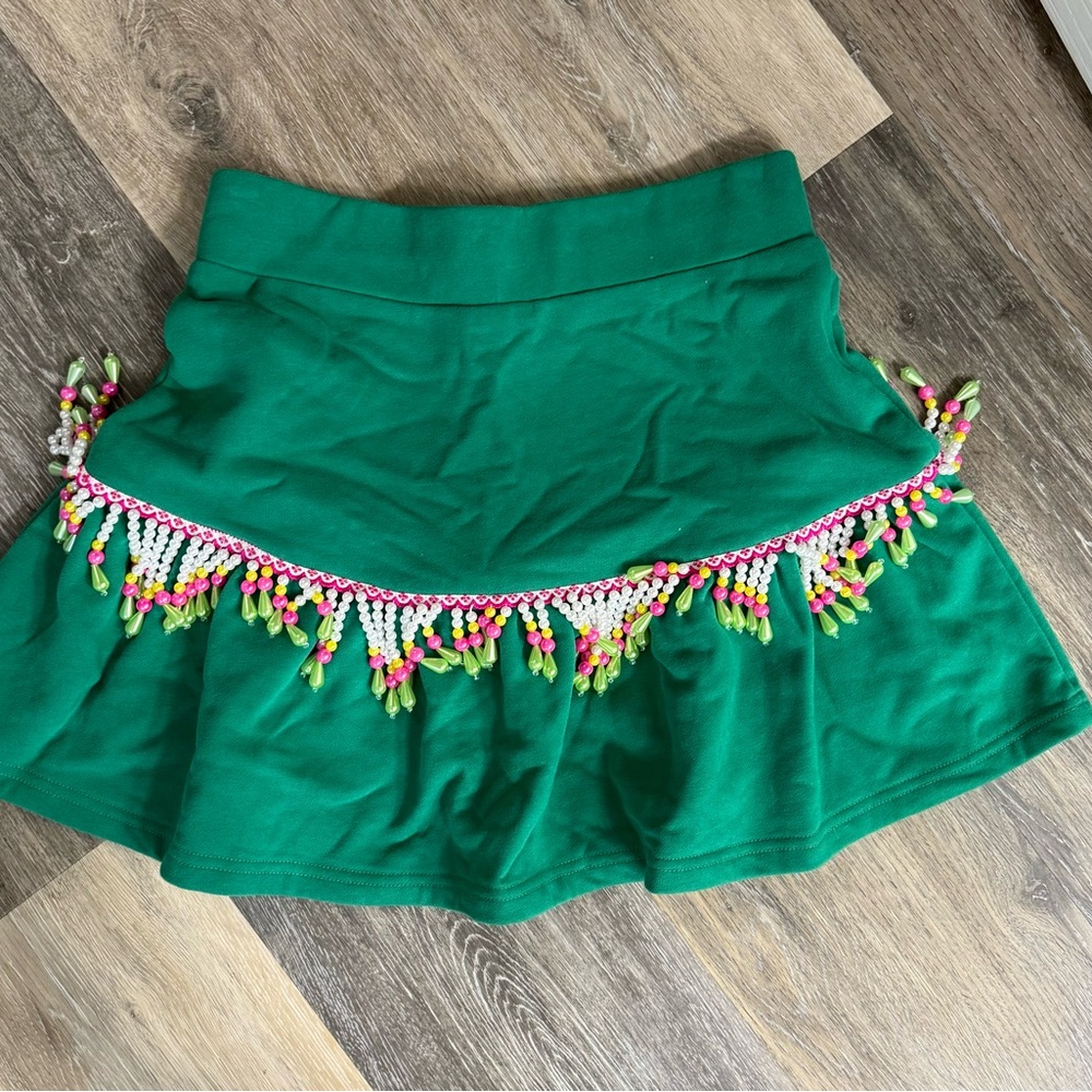 Queen of Sparkles Green Skirt with Colorful Fringe